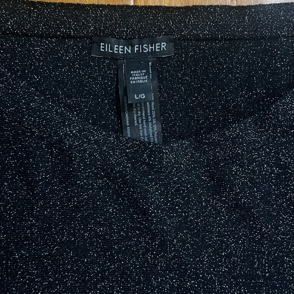 Eileen Fisher Wool Blend Boxy Top Size L Lagenlook Sparkle Luxury 3/4 Sleeve - Picture 3 of 11